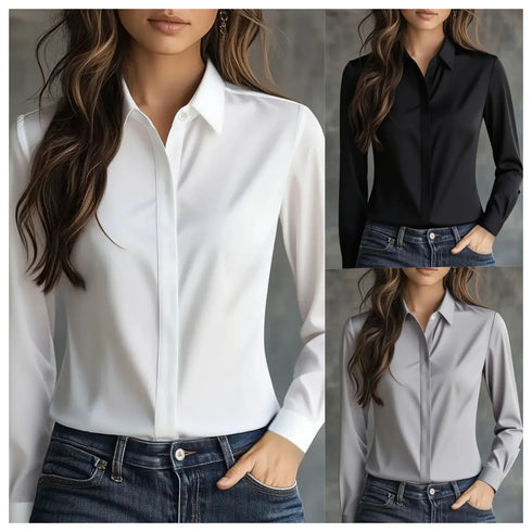 Versatile Long-Sleeved Satin Shirt for Women