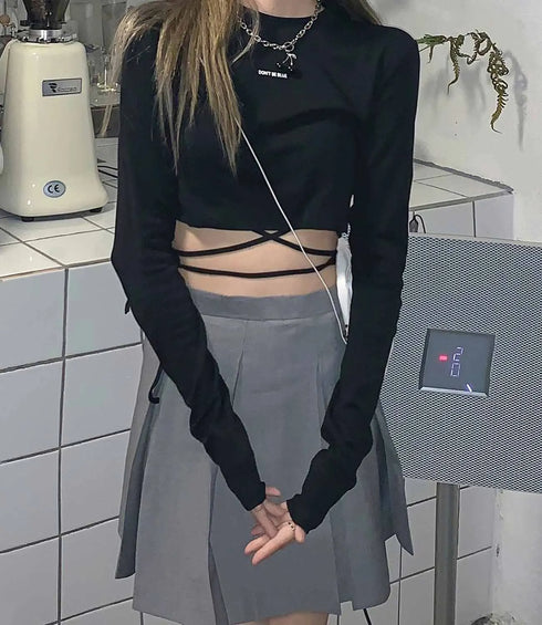 Long Sleeve Crop Top for Women in Black, White, and Blue