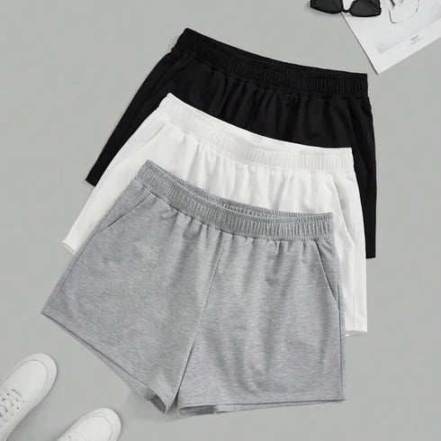 Plus Size Women's Elastic Waist Biker Shorts Set