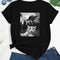 Cat & UFO Print Crew Neck T-Shirt, Casual Short Sleeve Top for Spring & Summer