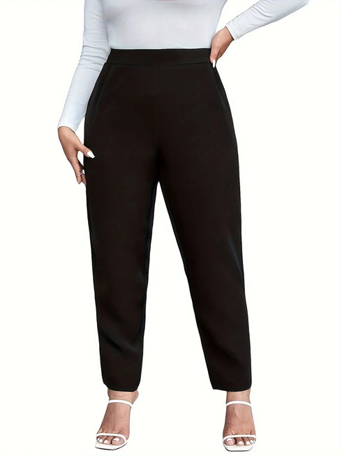 Plus Size Black Knitted Casual Trousers