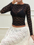 Floral Embroidery Sheer Long Sleeve Crop Top