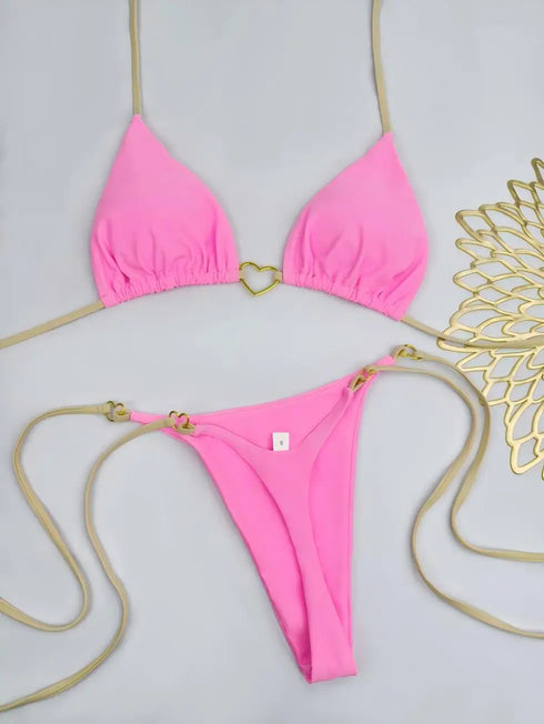 White Lace-Up Bikini Set for Women