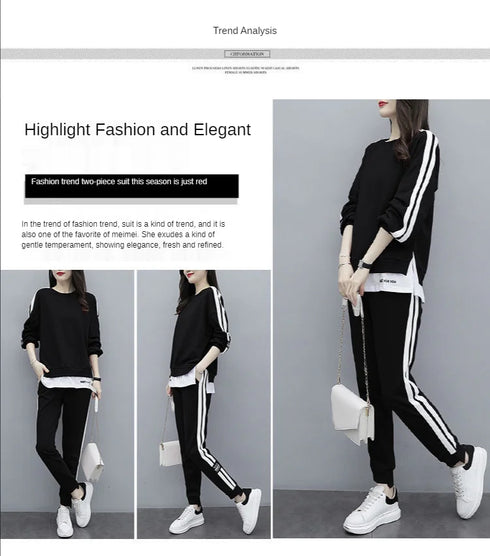 Women's Casual Loungewear Set - Long Sleeve Crop Top & Pants