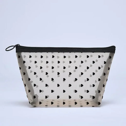 Heart Shaped Nylon Mesh Cosmetic Bag
