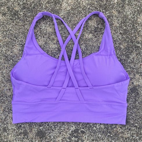 Solid Colour Cross Back Sports Bra with Multiple Straps