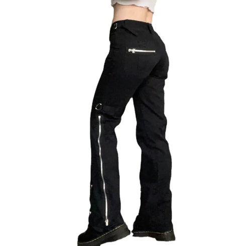 Black Punk Y2K Grunge Bootcut Pants for Women