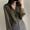 Long Sleeve Casual Blouse with Pockets