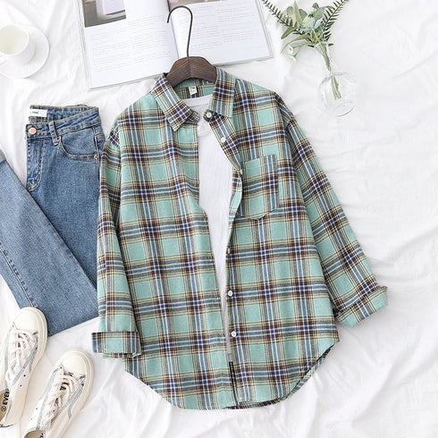 Plaid Flannel Shirt for Women - Casual Long Sleeve Top