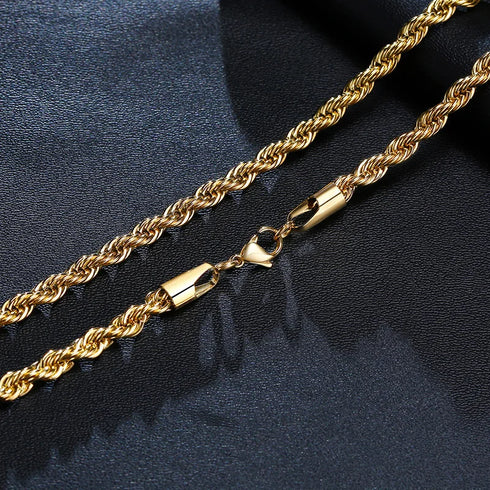 Dainty Gold Rope Chain Necklace - Waterproof Stainless Steel