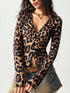 Women's Long Sleeve Cardigan Leopard Print Deep V Button Front Ribbed Lace Trim Spring Summer Retro Trendy Daily Dating Casual