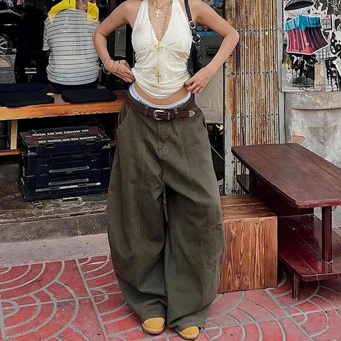 Women’s Green Baggy Denim Trousers