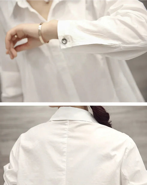 White Casual Oversized Blouses Women 2024 Autumn Korean Fashion Mid Length Winter Loose Long Sleeves Femal Blouses