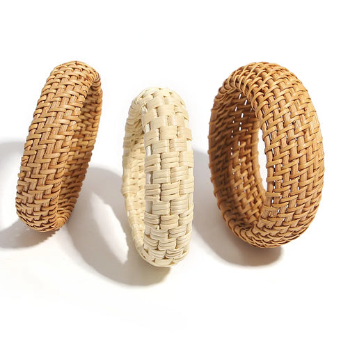 ALLYES Boho Wood Bamboo Rattan Weave Bracelet for Women