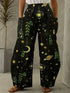 Abstract Star and Moon Print Wide-Leg Pants