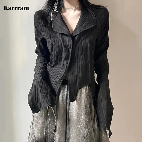 Karrram Gothic Black Asymmetrical Blouse for Women