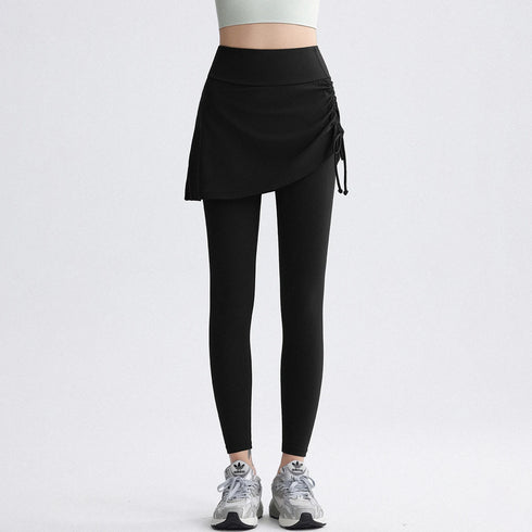 2 in 1 High Waisted Yoga Pants with Side Drawstring