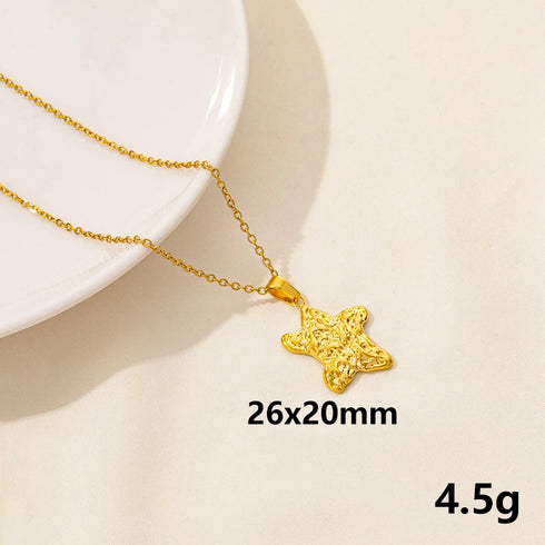 Stainless Steel Textured Starfish Pendant Necklace