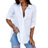 Women's Plus Size Long Sleeve V-Neck Blouse in White