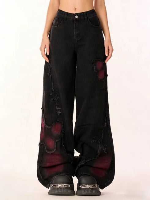 Women's Baggy Butterfly Jeans in Black