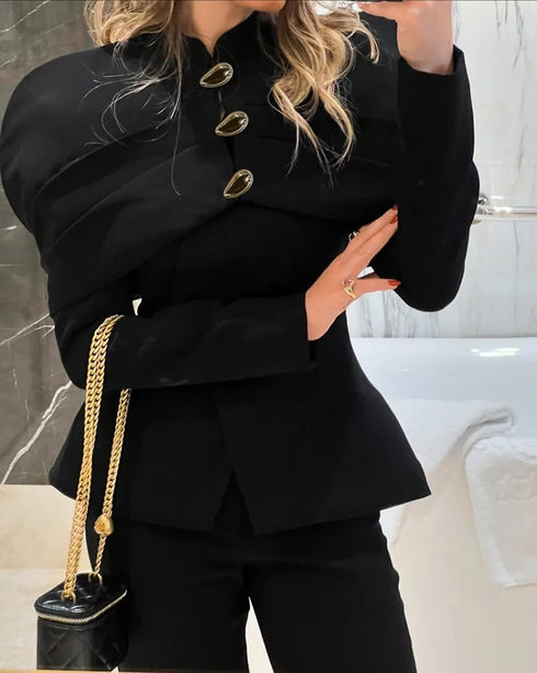 Elegant Black Blazer with Gold Buttons
