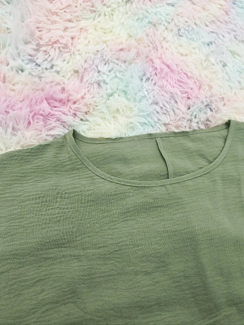 Plus size solid color women's round neck bat wing sleeve loose shirt falls top