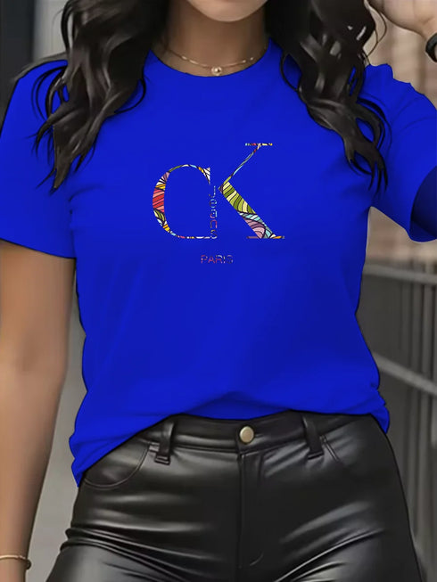 Y2K Cartoon Letter Print Crew Neck T-Shirt for Women