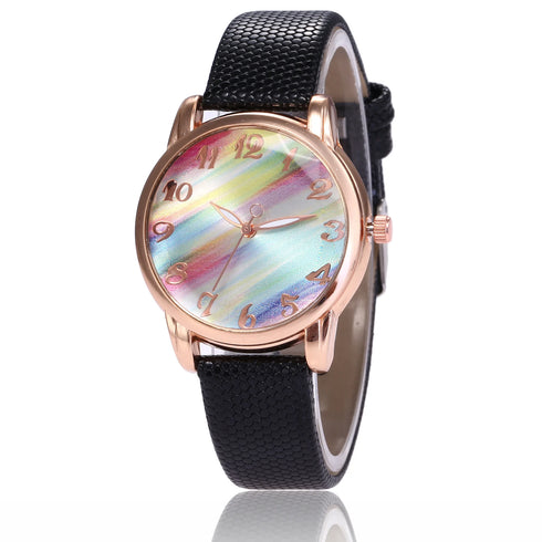 Women's Rainbow Leather Band Quartz Watch