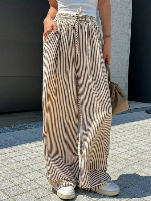 Plus Size Striped Drawstring Casual Pants