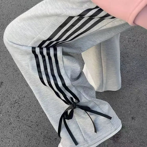 Plus Size Y2K Wide Leg Pants with Bow Tie Detail