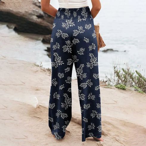 Floral Print Wide Leg Pants with Pockets
