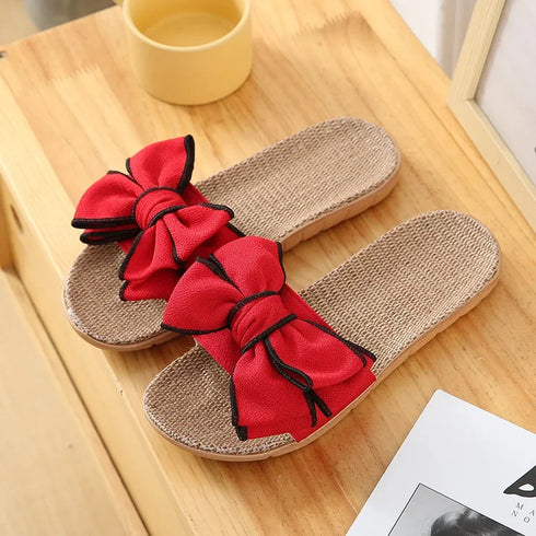 Women's Summer Casual Slides with Striped Bow Detail