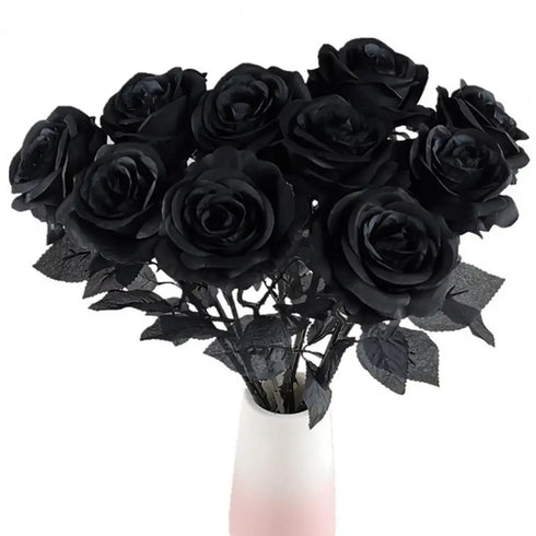 5pcs Silk Black Rose Artificial Flower Heads