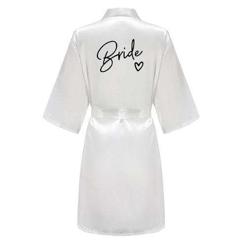 Team Bride Satin Robe with Black Letters