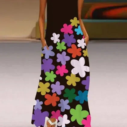 Elegant V-Neck Sleeveless Floral Long Dress