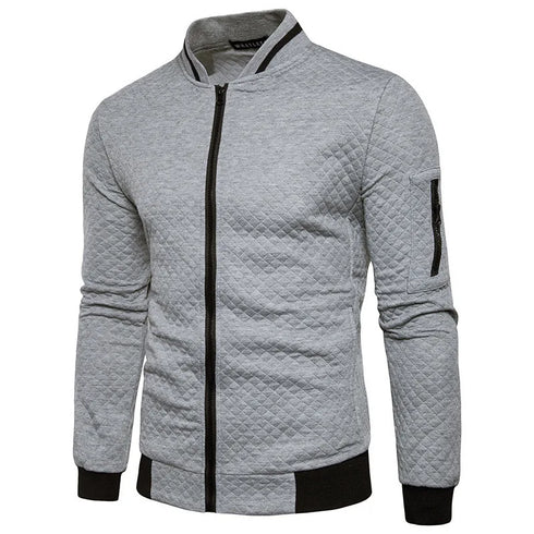 Men's Solid Colour Bomber Jacket - Casual Slim Fit
