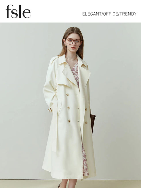 Classic Double-Breasted Mid-Length Trench Coat for Women