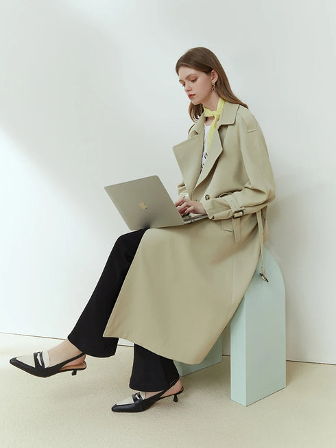 Classic Double-Breasted Mid-Length Trench Coat for Women