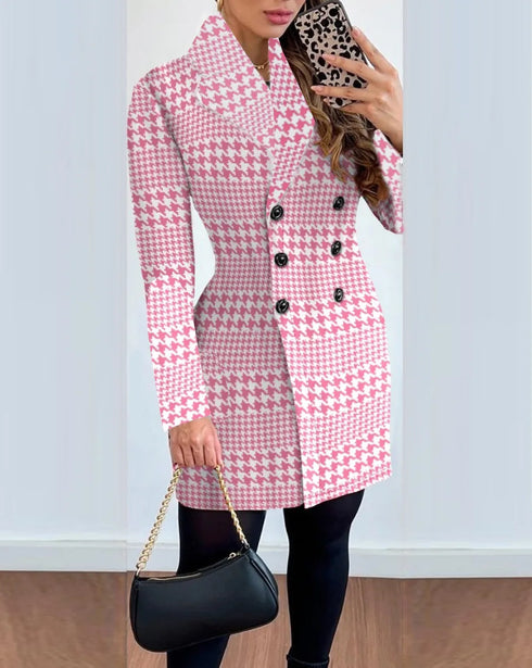 Plaid Woolen Coat Dress for Women
