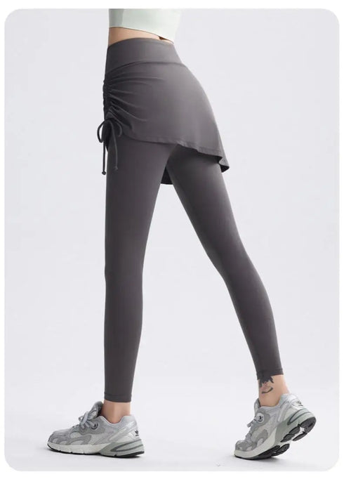 2 in 1 High Waisted Yoga Pants with Side Drawstring