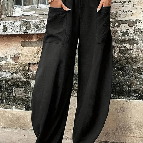 Plus Size Cotton-Linen Harem Trousers with Pockets