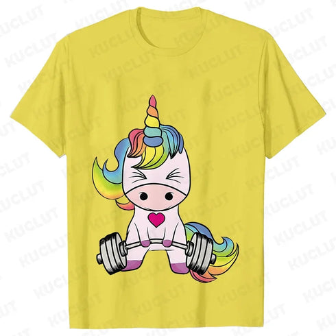 Whimsical Unicorn Weightlifting T-Shirts for Women | Trendy Fitness Graphic Tees for Summer Workouts
