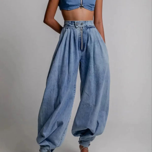 High Waisted Denim Harem Pants for Women