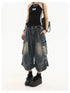 High Waist Vintage Blue Denim Cargo Pants