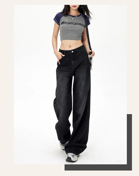High Waist Loose Fit Black Denim Trousers for Women