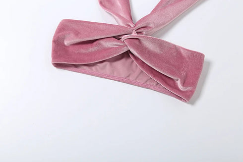 Velvet Cross Kink Tank Top & Ruched Long Skirt Set