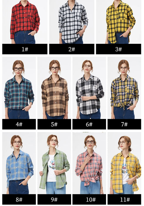 Loose Women's Plaid Shirt - Long Sleeve Casual Blouse