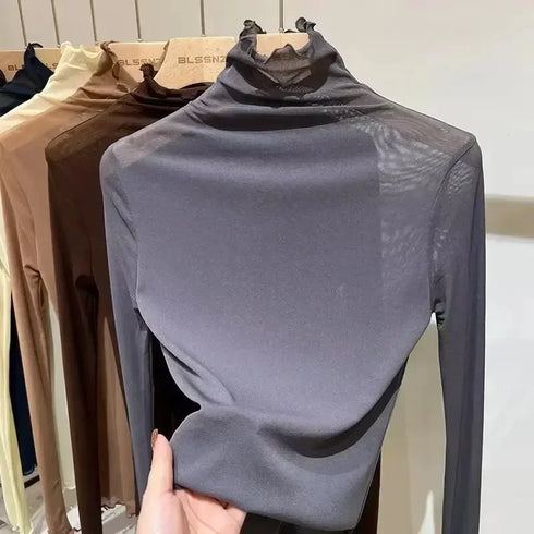 Chic See-Through Long Sleeve T-Shirt in Pink & Green