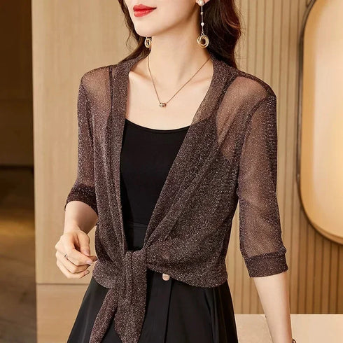 Trendy Lace Short Jacket with Half Sleeves