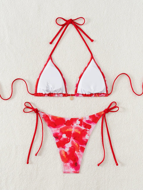 Floral Print Triangle Bikini Set with Brazilian Bottoms